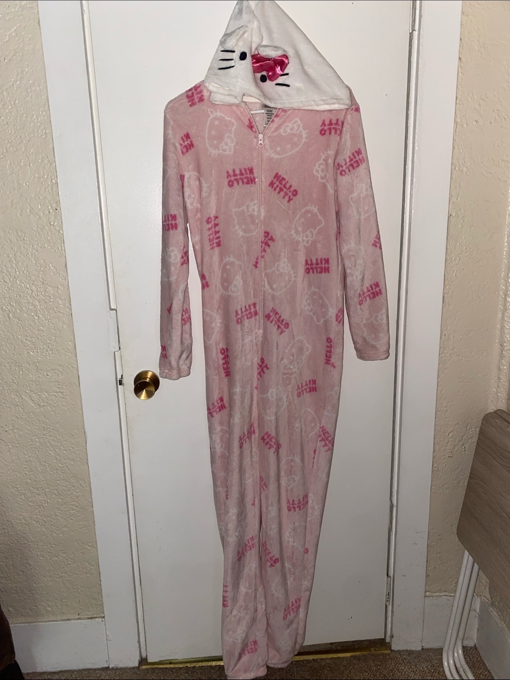 Hello Kitty Pink Hooded Adult Onesie Pajamas small
